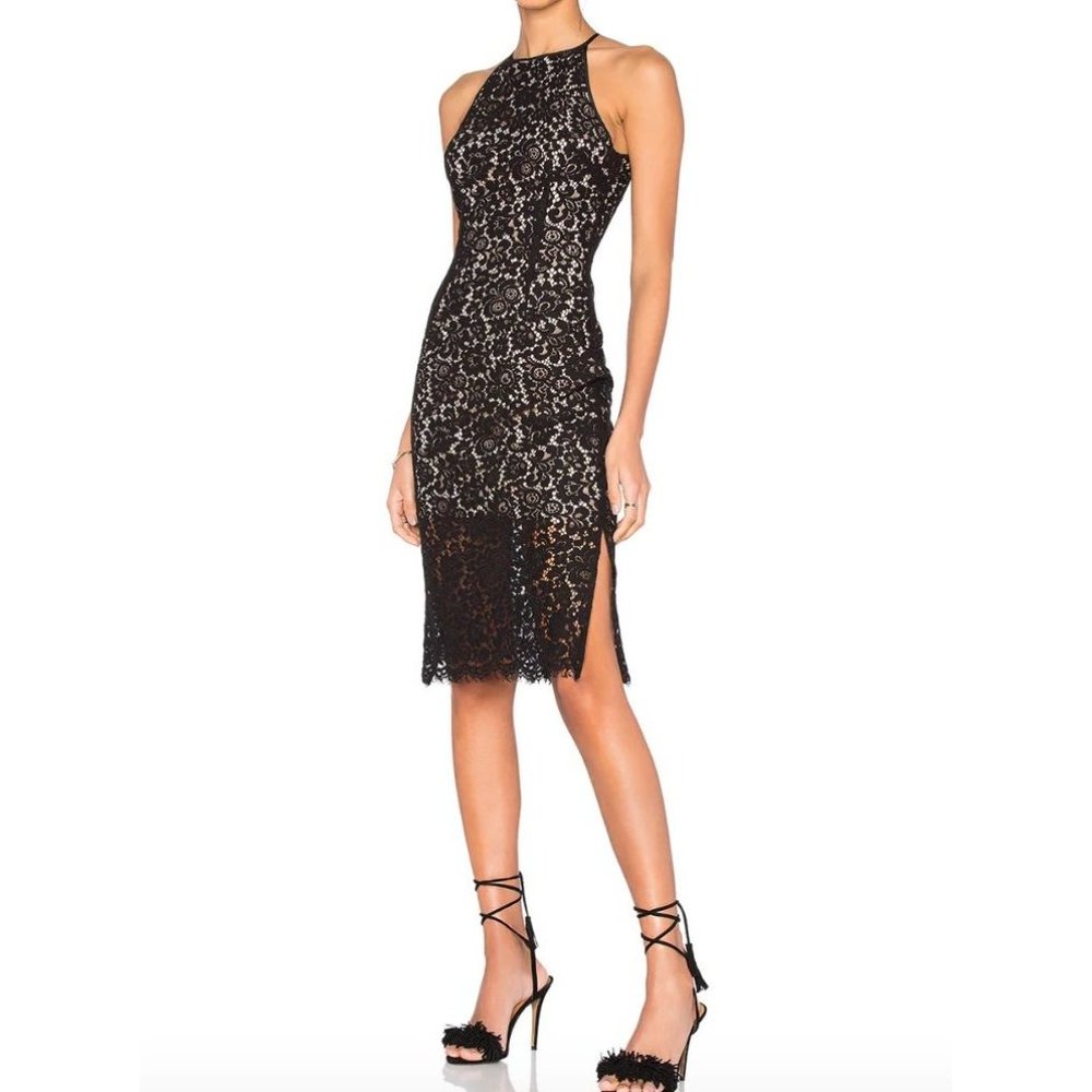 Keepsake Black Lace Midi Sleeveless Dress S NWT